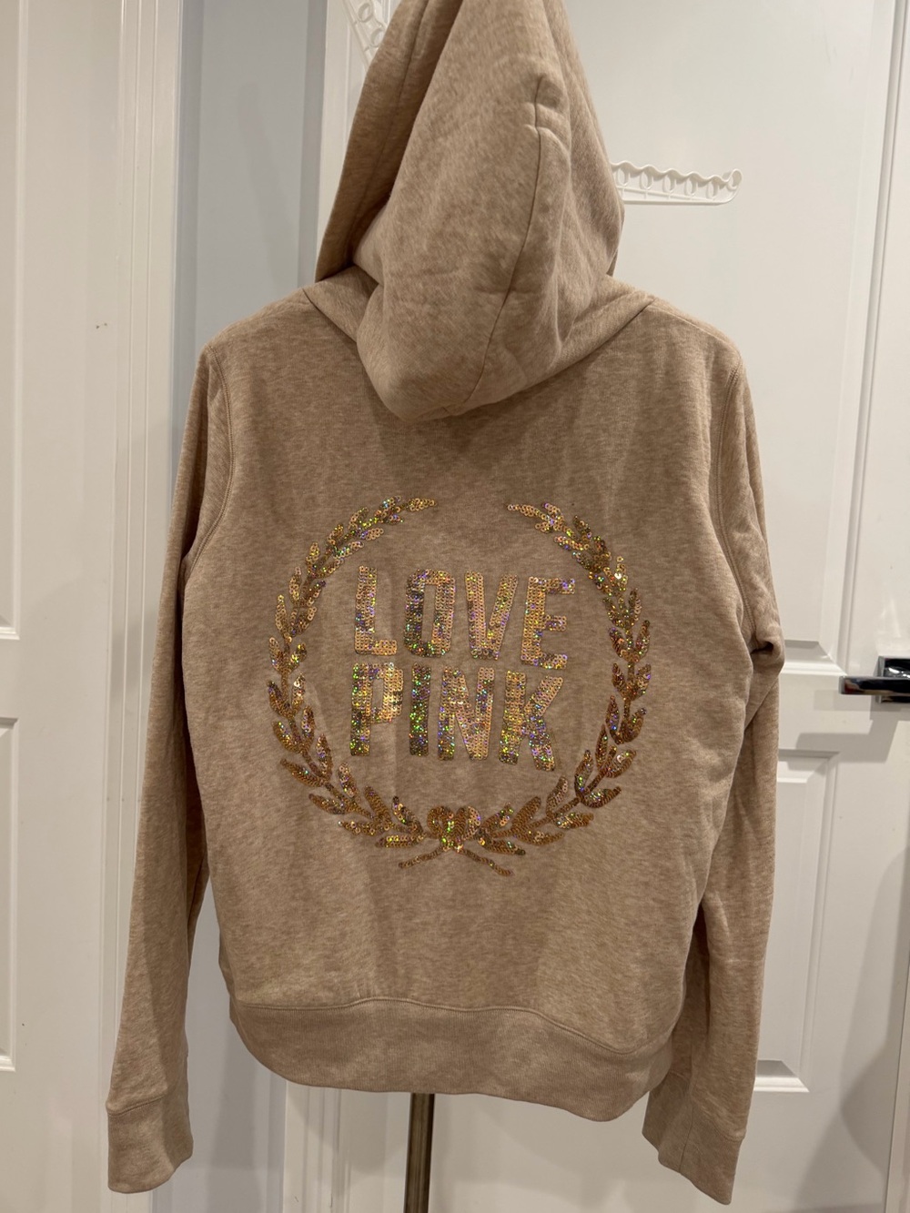 Victoria’s Secret PINK Sherpa Lined Sequin Hoodie LOVE Back L VINTAGE